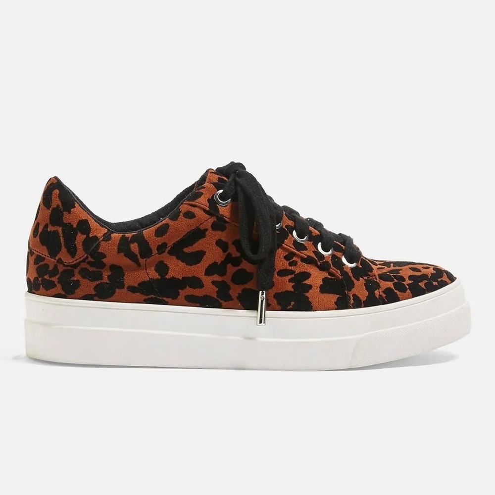 Topshop Womens Leopard Print Platform Sneakers Low Top Brown Black Size 6‎ / 36